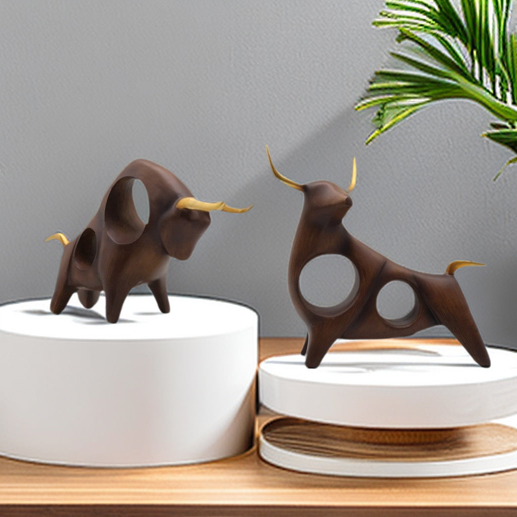 Creative Wood Grain Resin Cattle Statue Crafts for Living Room Bedroom Decorations Bull Decor Sculpture Figurine