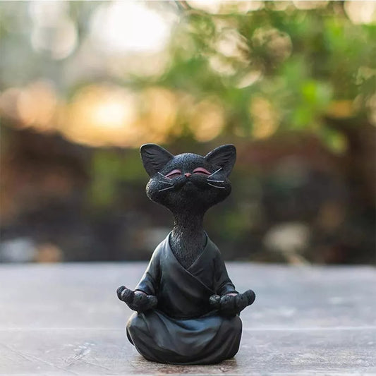 Buddha Yoga Meditation Cat Statue Ornamental Cats Decor